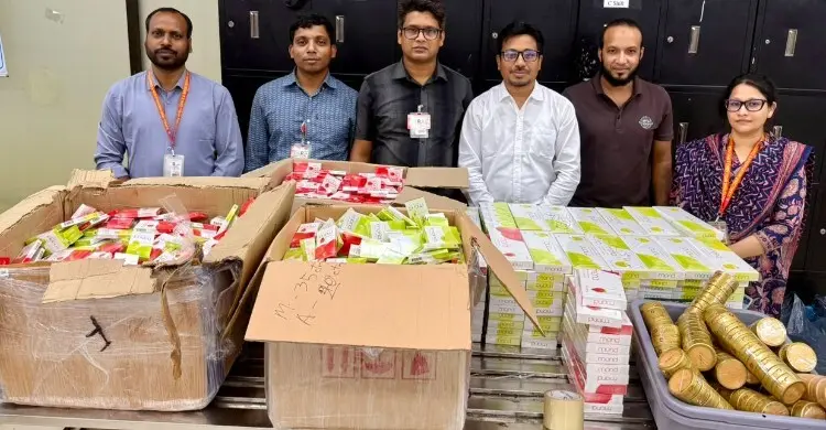 শাহজালালে বিশাল অভিযান: ২ কোটির সিগারেট-স্বর্ণ উদ্ধার